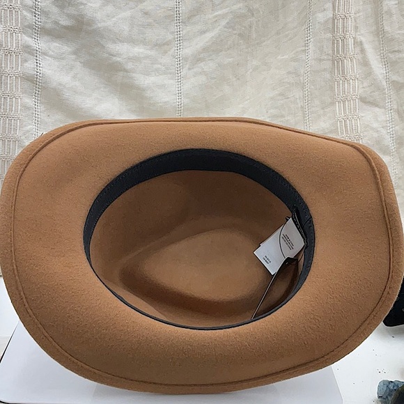 Lucky Brand 100% Wool Western Brown Leather Ranger Hat, Medium Beige - Picture 6 of 10